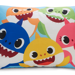 NoJo Baby Shark 4 Piece Toddler Bed Set - Includes Comforter, Fitted Bottom Sheet, Flat Top Sheet, Reversible Pillowcase