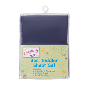 Everything Kids Solid Navy 3 Piece Toddler Sheet Set - Fitted Bottom Sheet, Flat Top Sheet, Reversible Pillowcase