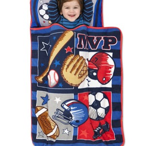 NoJo MVP Sports Toddler Nap Mat -Includes Attached Pillow and Fleece Blanket