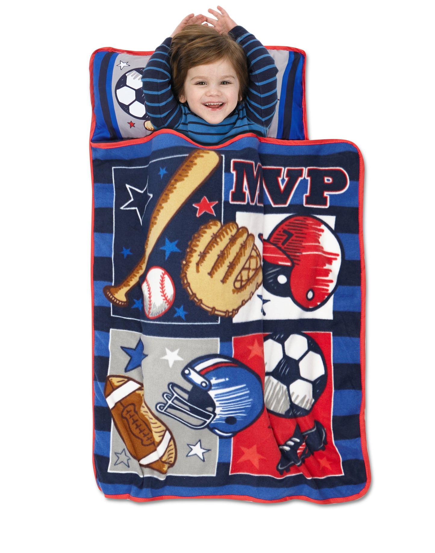 NoJo MVP Sports Toddler Nap Mat -Includes Attached Pillow and Fleece Blanket