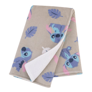 Disney Stitch Gray, Blue, Aqua, and White Super Soft Plush Sherpa Baby Blanket