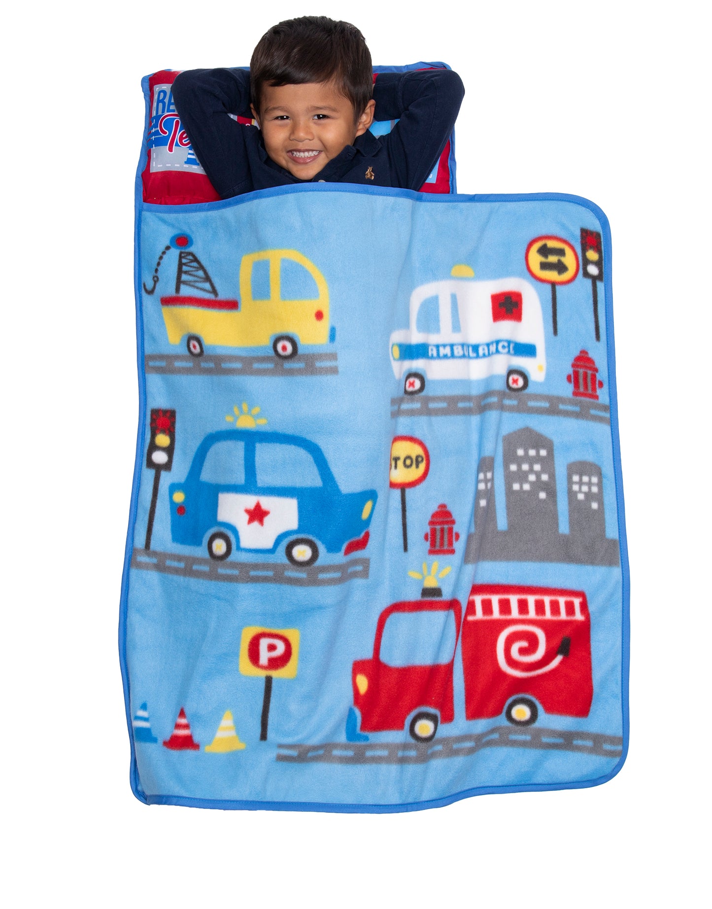 NoJo Rescue Team First Responders Toddler Nap Mat - Includes Attached Pillow and Fleece Blanket