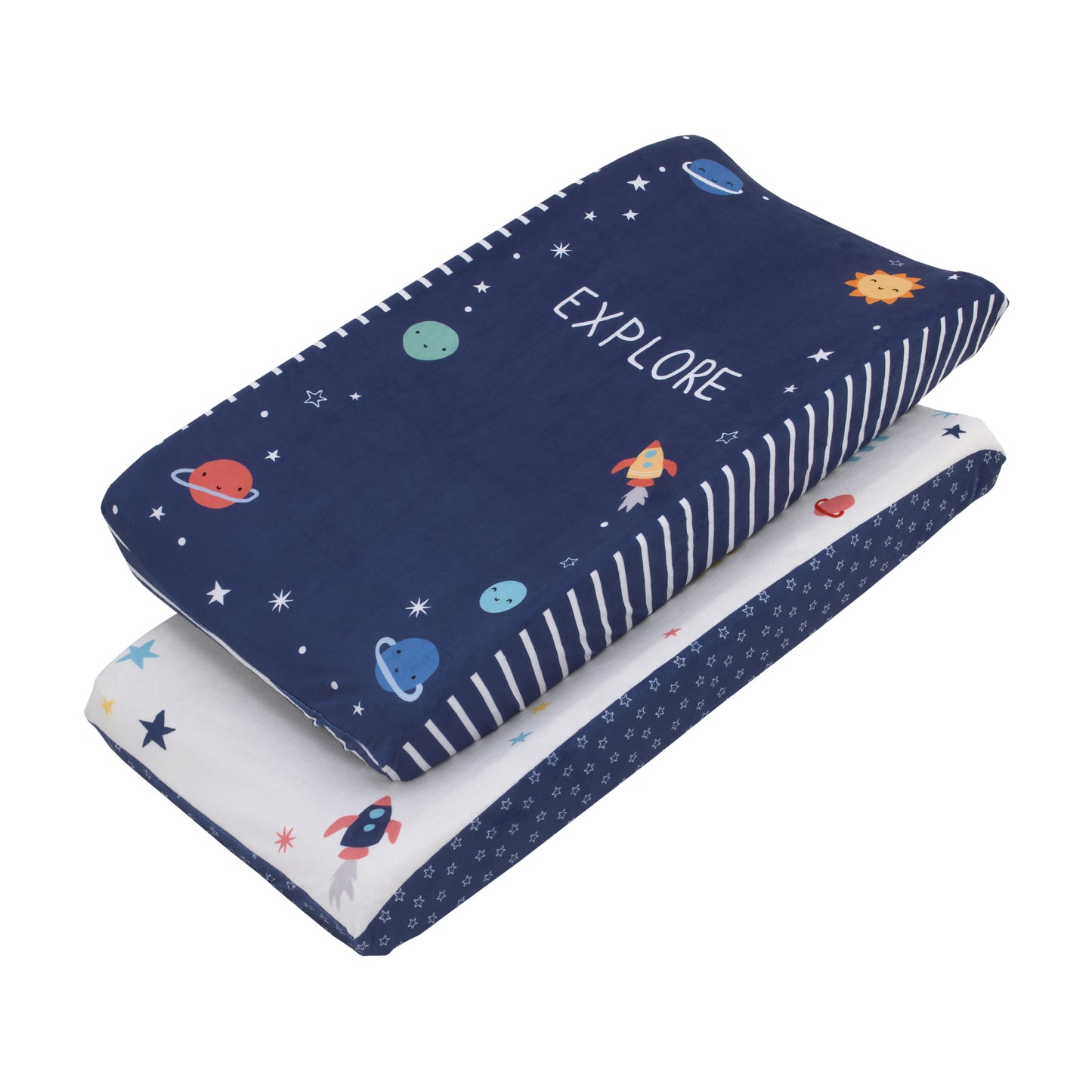 Little Love by NoJo "Love You to The Moon" Navy and Multi Color Cosmic 2 Piece Super Soft Changing Pad Covers