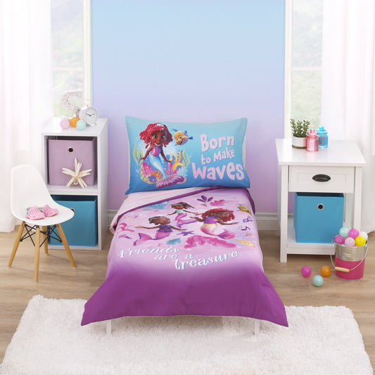 NoJo Disney Junior Ariel Pink and Aqua Friends Are A Treasure 4 Piece Toddler Bed Set
