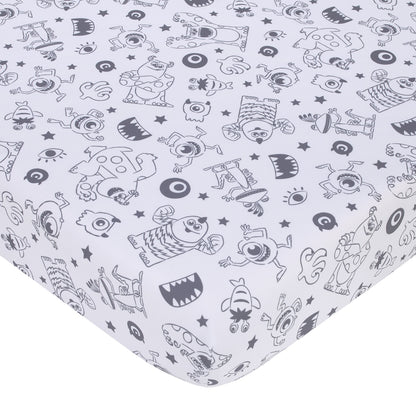 Disney Monsters, Inc. Cutest Little Monster Gray, and White Nursery Fitted Crib Sheet