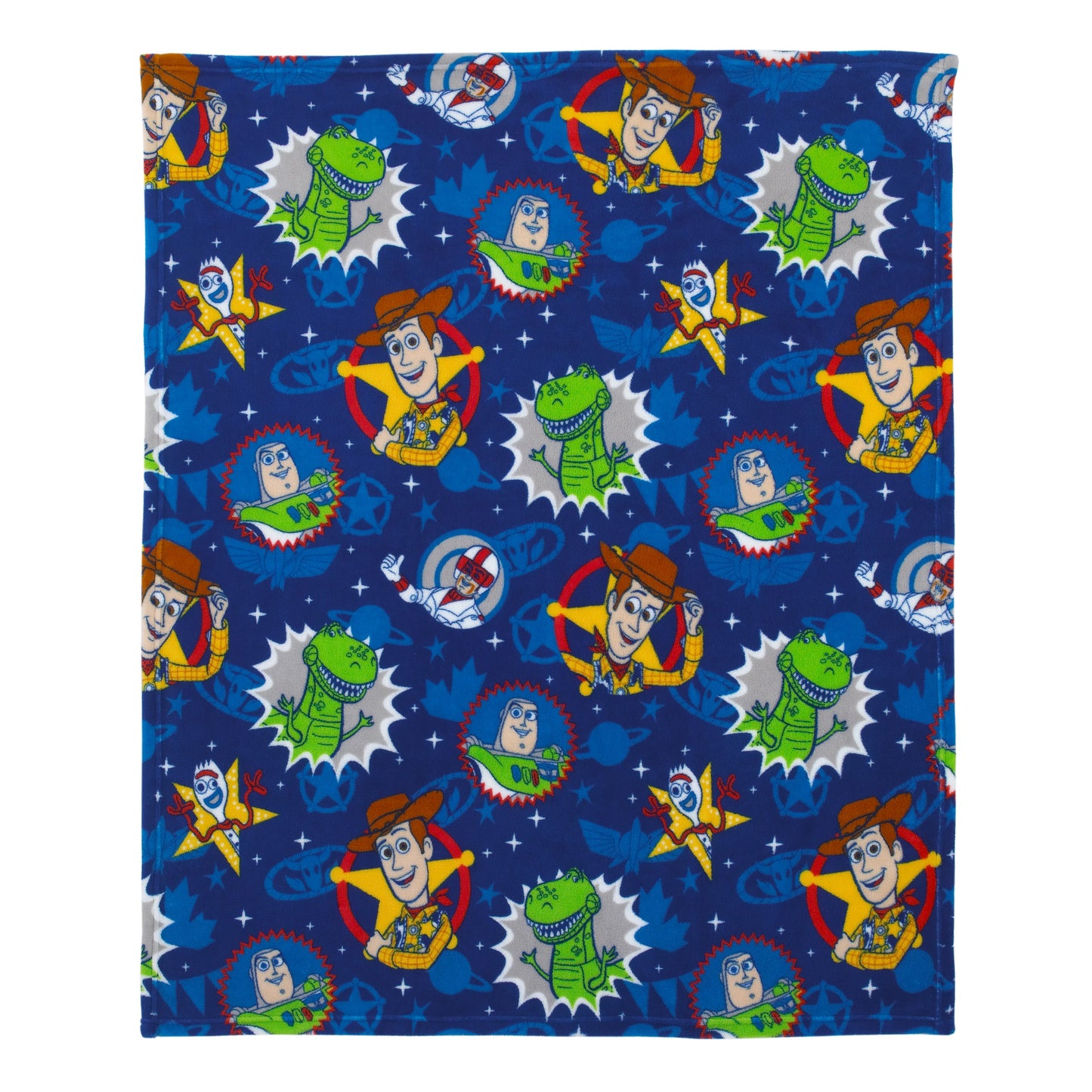 Disney Toy Story 4 - Blue, Green, Yellow and Red Super Soft Plush Toddler Blanket