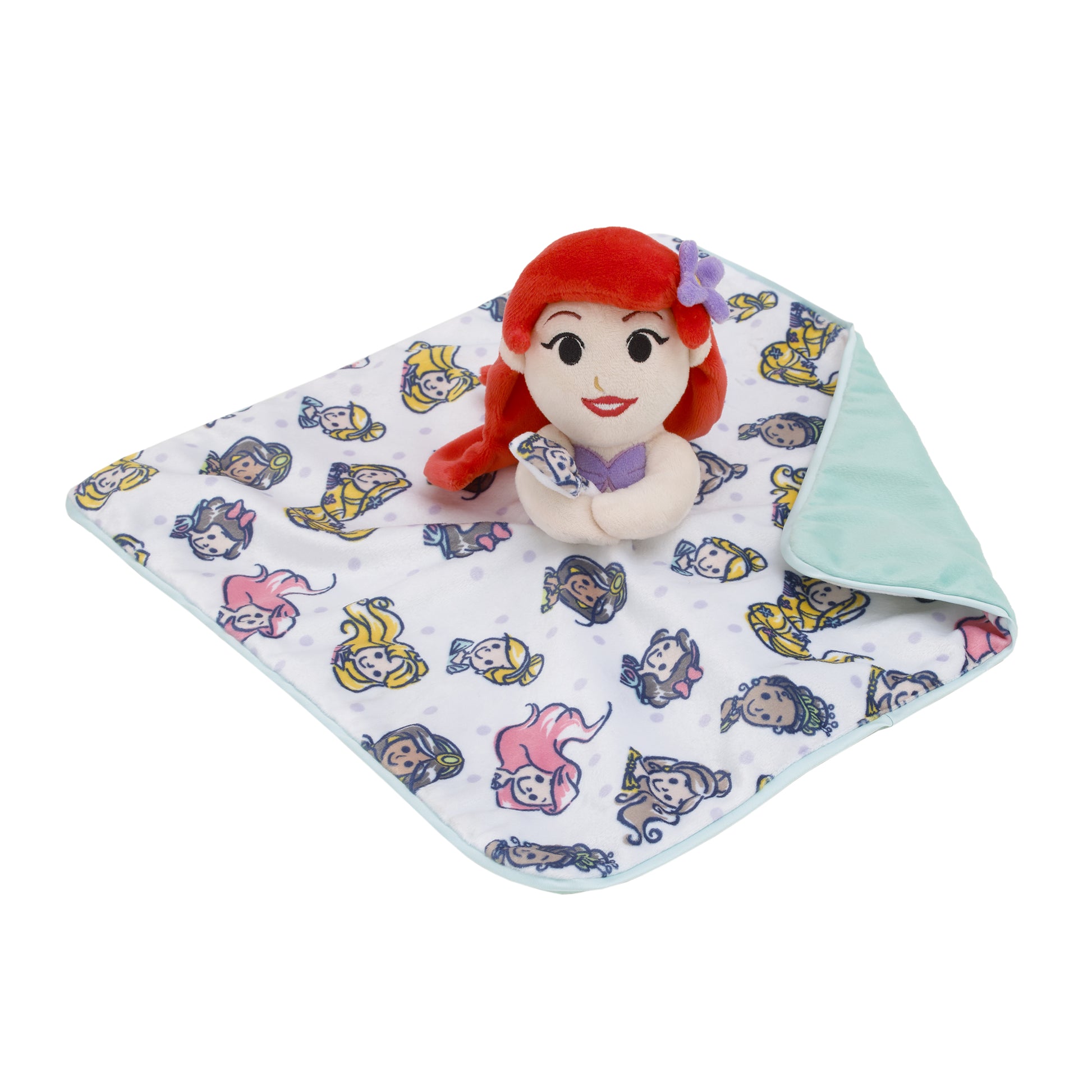 Ariel and Princess White and Aqua Lovey Security Blanket – NoJo