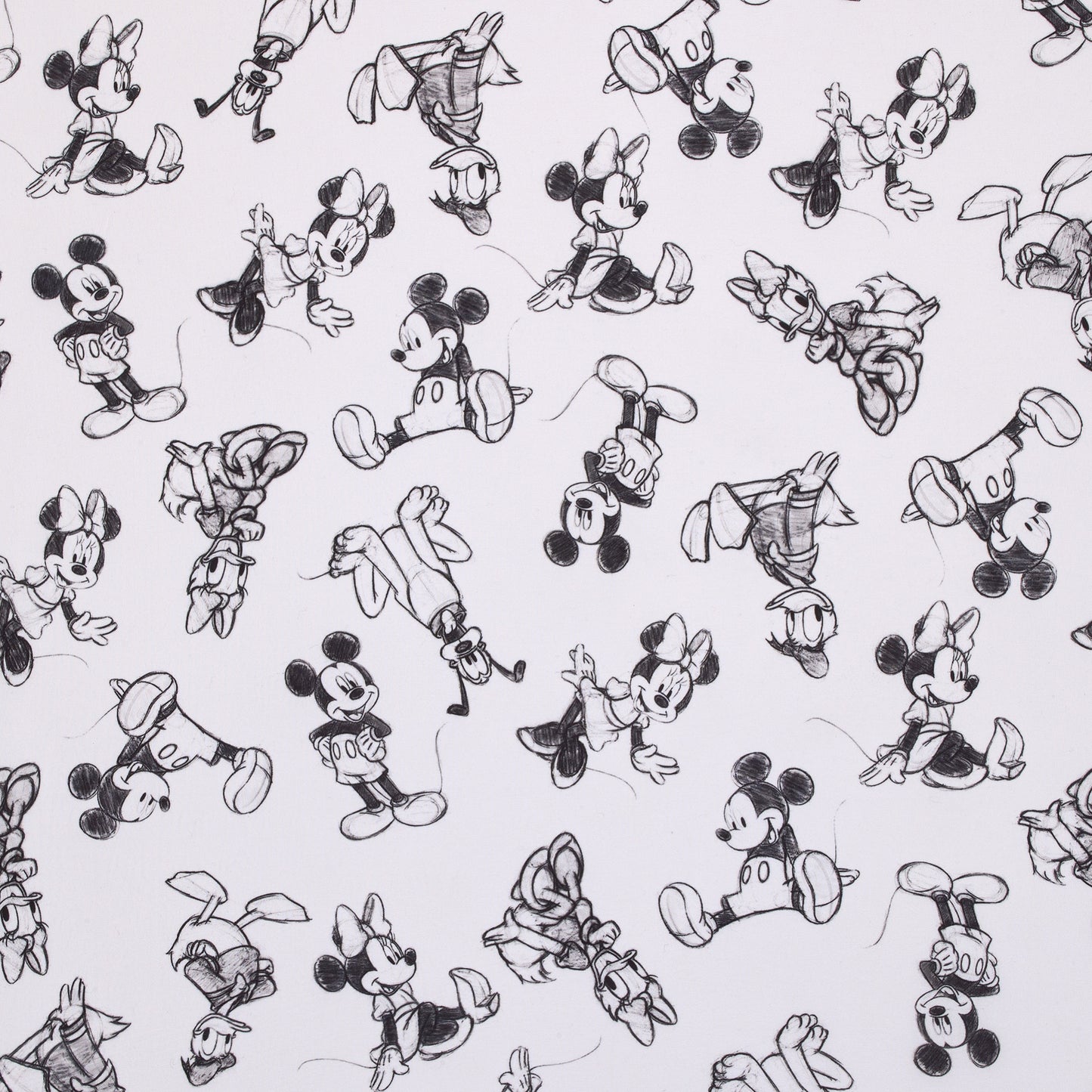 Disney Mickey Mouse - Charcoal, Black and White Mickey and Friends, Minnie Mouse, Donald Duck  and Pluto Nursery Fitted Mini Crib Sheet