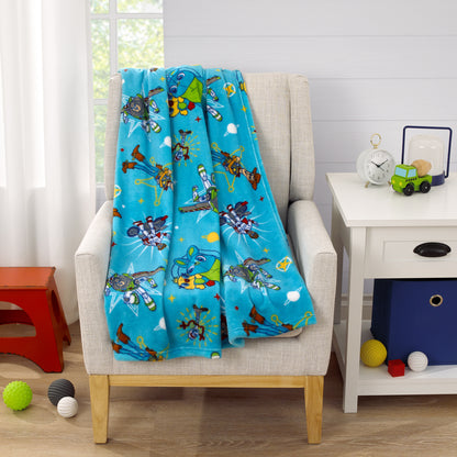 Disney Toy Story It's Play Time Blue, Green, Red and Yellow Woody, Buzz and The Toys Super Soft Toddler Blanket