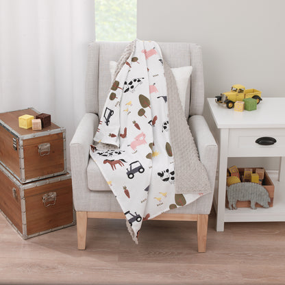 Little Love by NoJo Farm White, Gray, and Green Horses, Cows, and Chickens Super Soft Baby Blanket