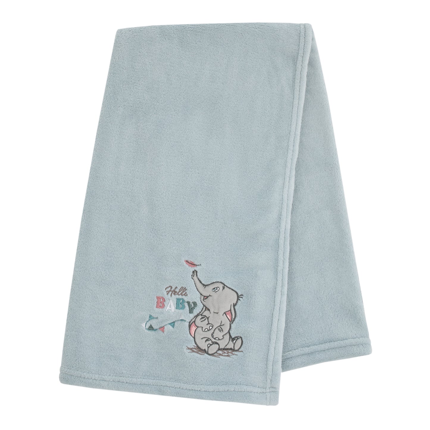 Disney Dumbo Hello Baby Blue and Grey Super Soft Appliqued Baby Blanket