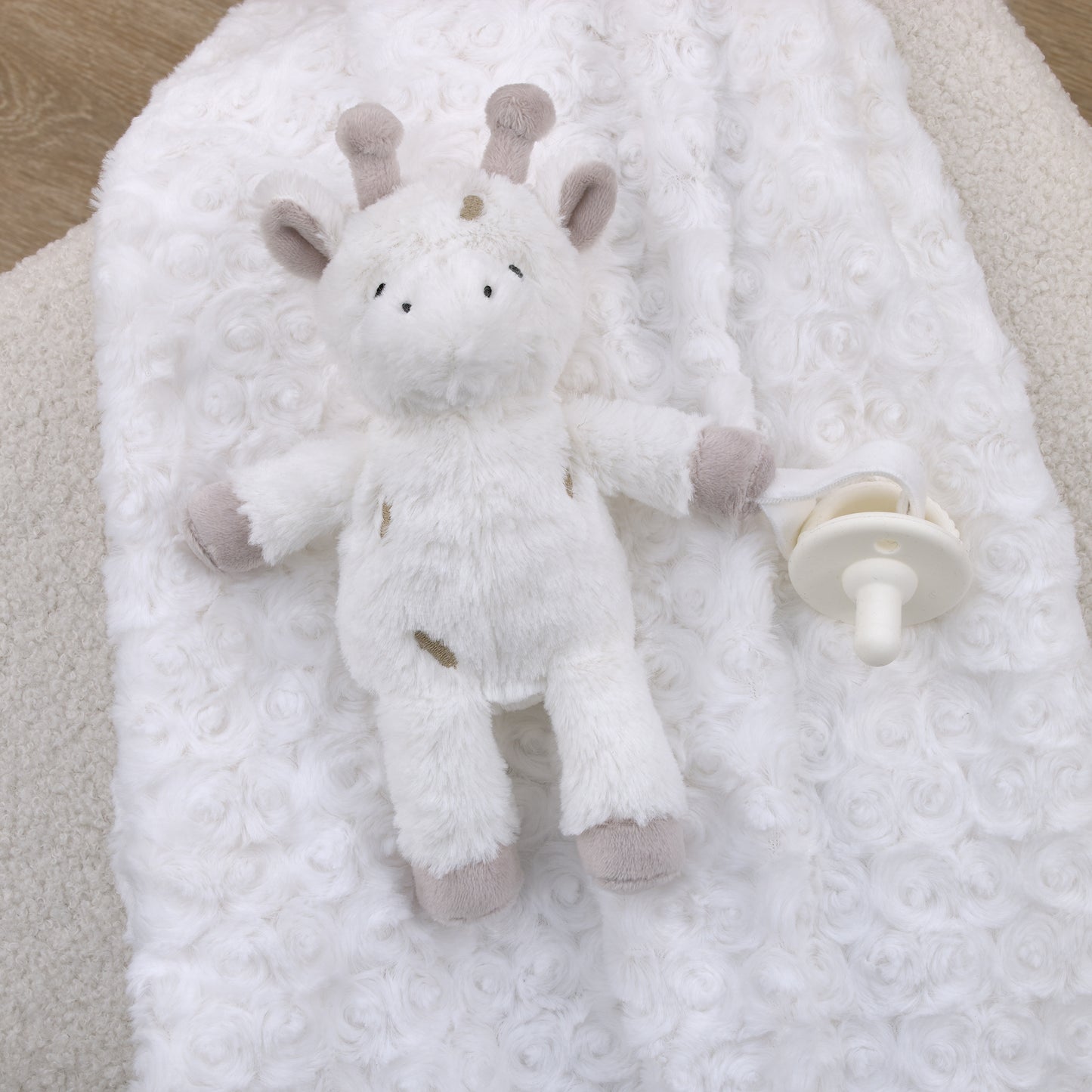 Little Love by NoJo Giraffe Shaped White and Tan Plush Pacifier Buddy