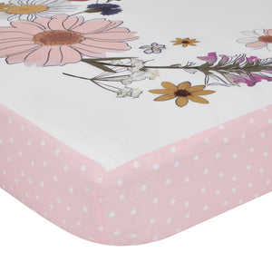 NoJo Keep Blooming Pink, White, Purple and Gold 'Dreams Come True' Wild Flowers 100% Cotton Photo Op Nursery Fitted Crib Sheet