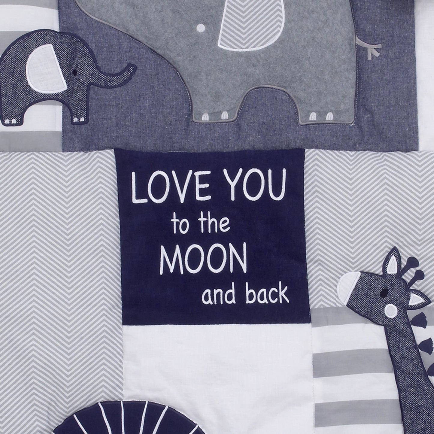 NoJo Love You To The Moon - Navy, Grey and Blue 4 Piece Nursery Crib Bedding Set with Comforter, Fitted Crib Sheet, Dust Ruffle, Diaper Stacker