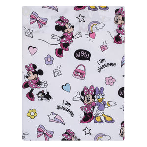 Disney Minnie Mouse I am Awesome Lavender, Pink, and White with BFF Daisy Duck, and Figaro the Cat 4 Piece Toddler Bed Set - Comforter, Fitted Bottom Sheet, Flat Top Sheet, and Reversible Pillowcase