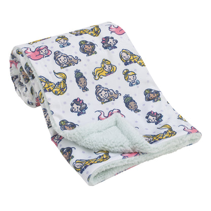 Disney Princess White, Pink, Yellow, and Lavender Dot Super Soft Baby Blanket with Sherpa Back