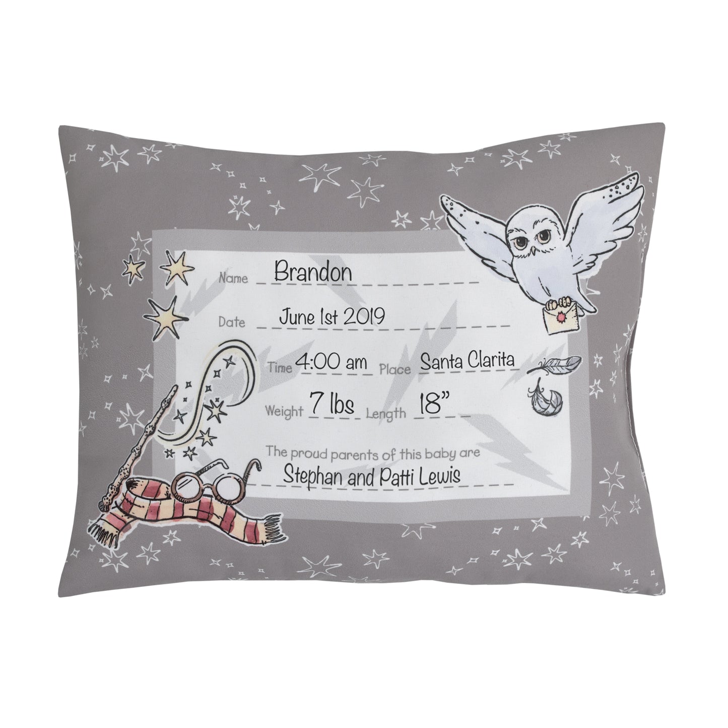 Warner Brothers Harry Potter Magical Moments Grey and White Keepsake Pillow