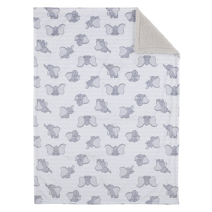 Disney Dumbo White and Grey Super Soft Baby Blanket with Sherpa Back