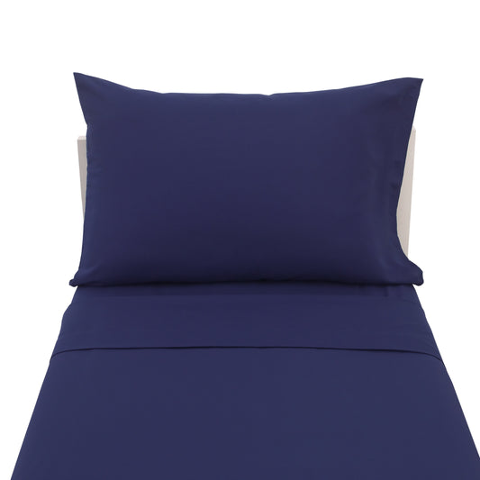 Everything Kids Solid Navy 3 Piece Toddler Sheet Set - Fitted Bottom Sheet, Flat Top Sheet, Reversible Pillowcase