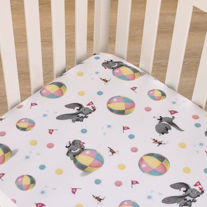 Disney Vintage Dumbo - Gray, White and Multi-Colored Circus Flags, Balls and Timothy Mouse Nursery Fitted Mini Crib Sheet