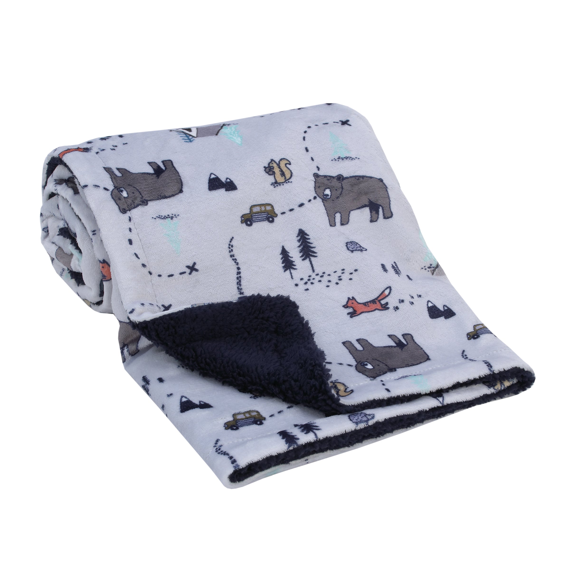 Carter s Woodland Friends Gray and Multi Colored Bear and Fox Squirrel Tree Tent and Campfire Super Soft Baby Blanket NoJo Baby