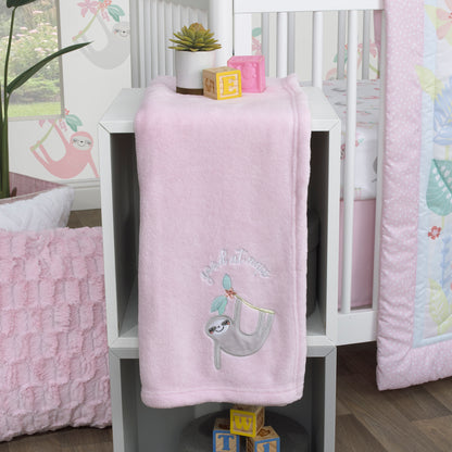 Little Love by NoJo Tropical Garden Pink Sloth Super Soft Appliqued Baby Blanket