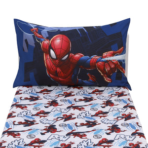 Marvel Spider-Man to the Rescue Red, White, and Blue 2 Piece Toddler Sheet Set - Fitted Crib Sheet, and Reversible Pillowcase