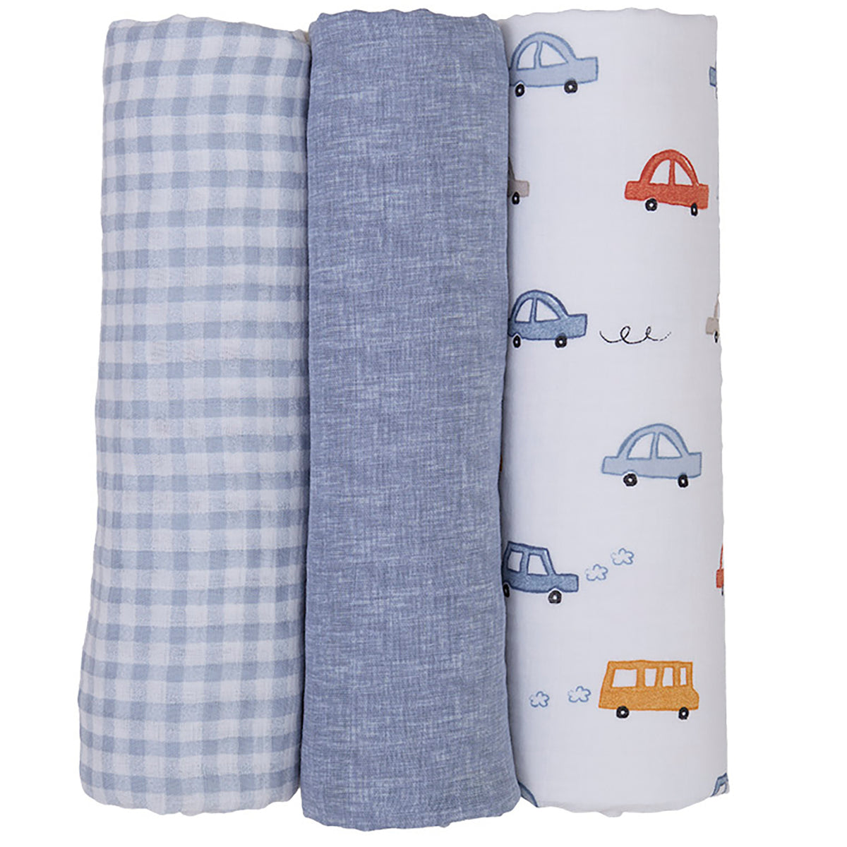 mini by Motherhood - Tiny Cruisers 3 Pack Muslin Swaddle Blankets
