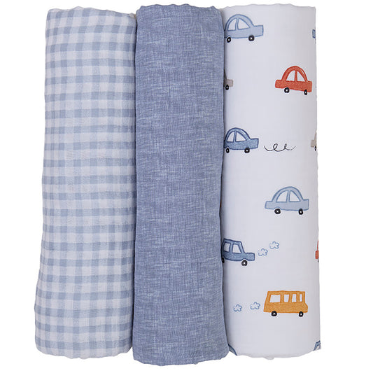 mini by Motherhood - Tiny Cruisers 3 Pack Muslin Swaddle Blankets