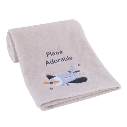 Little Love by NoJo Soar High Little One Gray and Light Blue Airplane Super Soft Baby Blanket