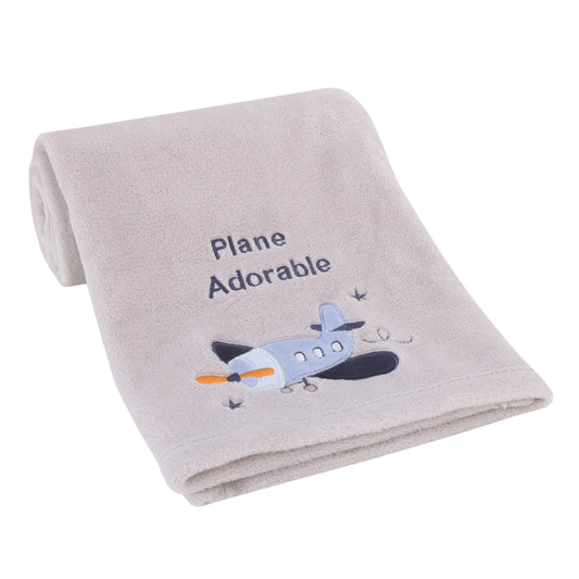 Soar High Little One Gray and Light Blue Airplane Super Soft Baby Blanket