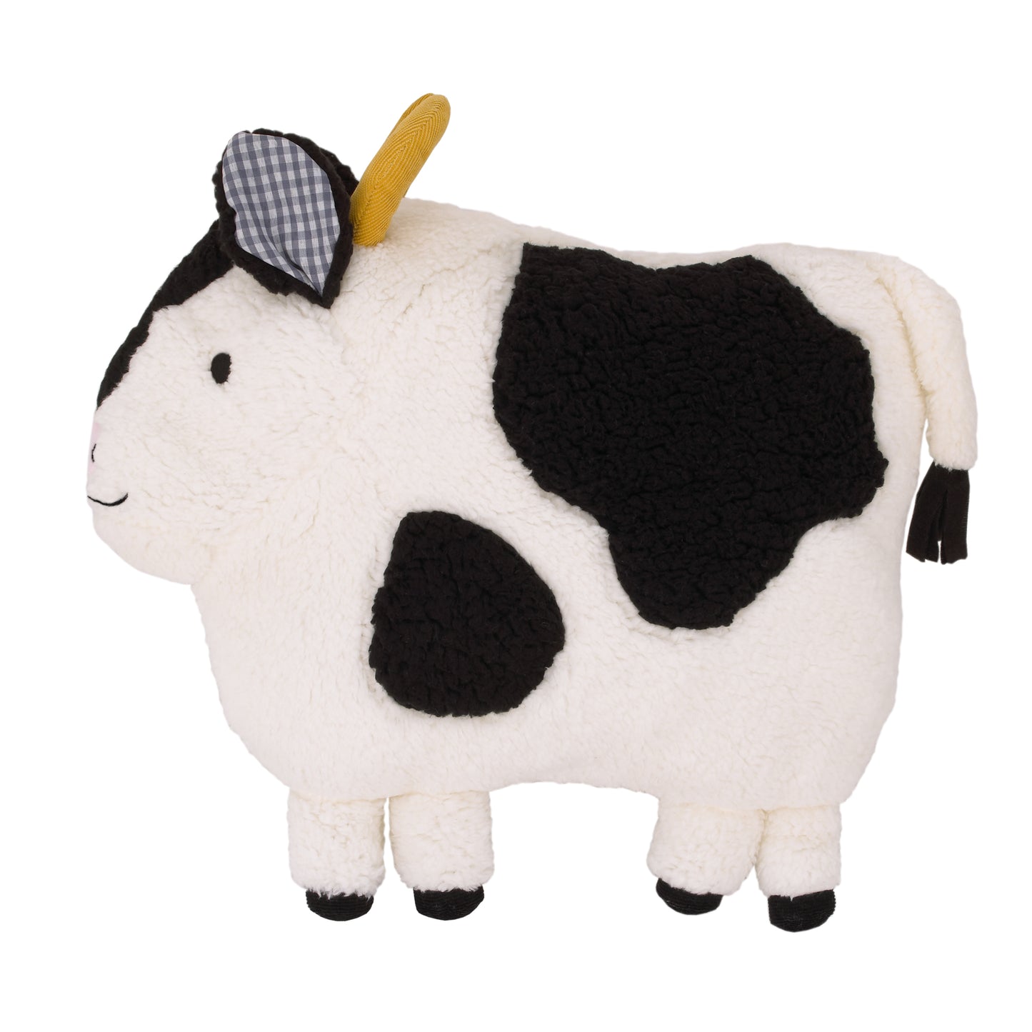 Little Love by NoJo Plush Sherpa Black and White Cow Decorative Throw Pillow with 3D Ears and Dimensional Horns