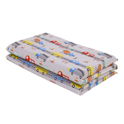 Everything Kids Construction, Bus, Truck, and Car Red, Yellow, and Blue Preschool Nap Pad Sheet