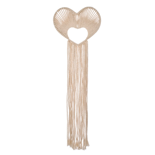 Natural Ivory Macramé Heart Shaped Wall Décor with Fringe, 18" Long