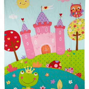 Everything Kids Fairytale Pink, Green and Teal, Castle, Frog, Flowers 4 Piece Toddler Bed Set - Comforter, Fitted Bottom Sheet, Flat Top Sheet, Reversible Pillowcase