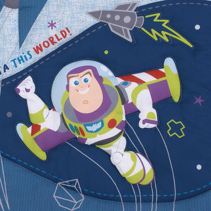 Disney Toy Story Outta This World Blue, Red, and Green Buzz Lightyear and Alien 3 Piece Nursery Mini Crib Bedding Set - Comforter and Two Fitted Mini Crib Sheets