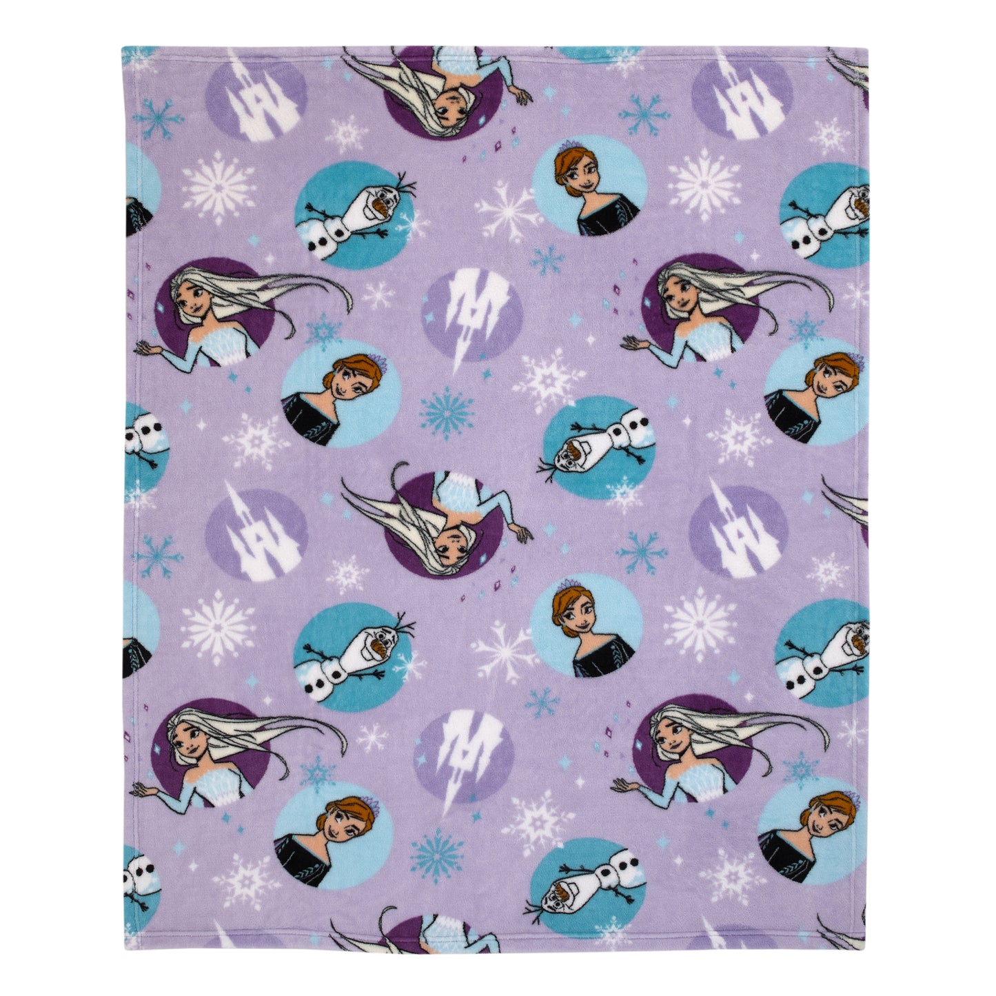 Disney Frozen Winter Cheer Lavender, Aqua, Green and White, Anna, Elsa and Olaf Toddler Blanket