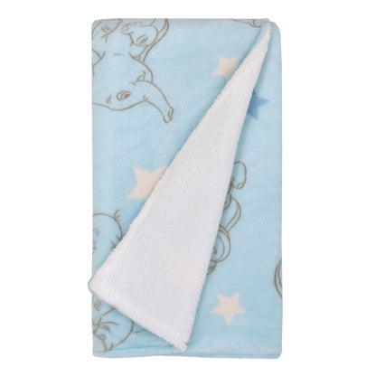 Disney Dumbo Light Blue, White and Gray Clouds and Stars Super Soft Sherpa Baby Blanket