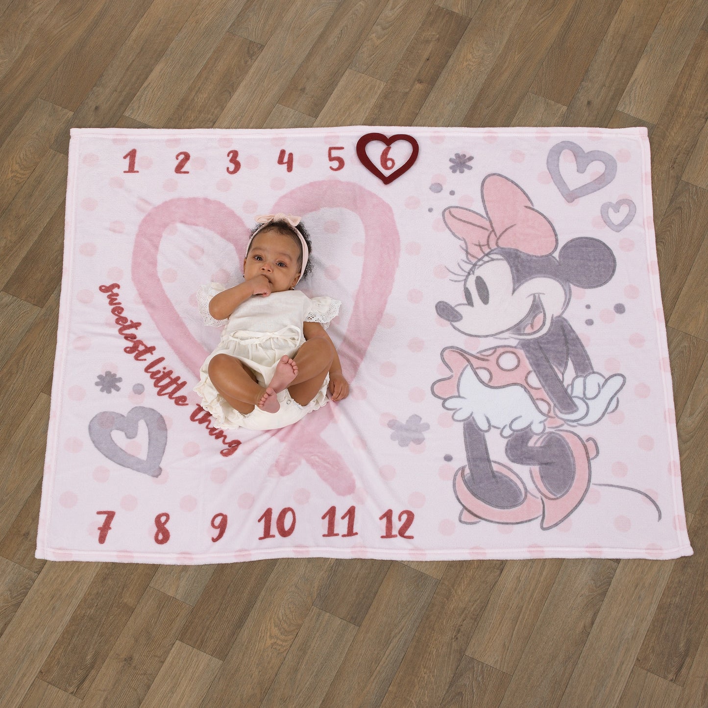Disney Minnie Mouse Pink, Rose, Black and White Super Soft Milestone Baby Blanket