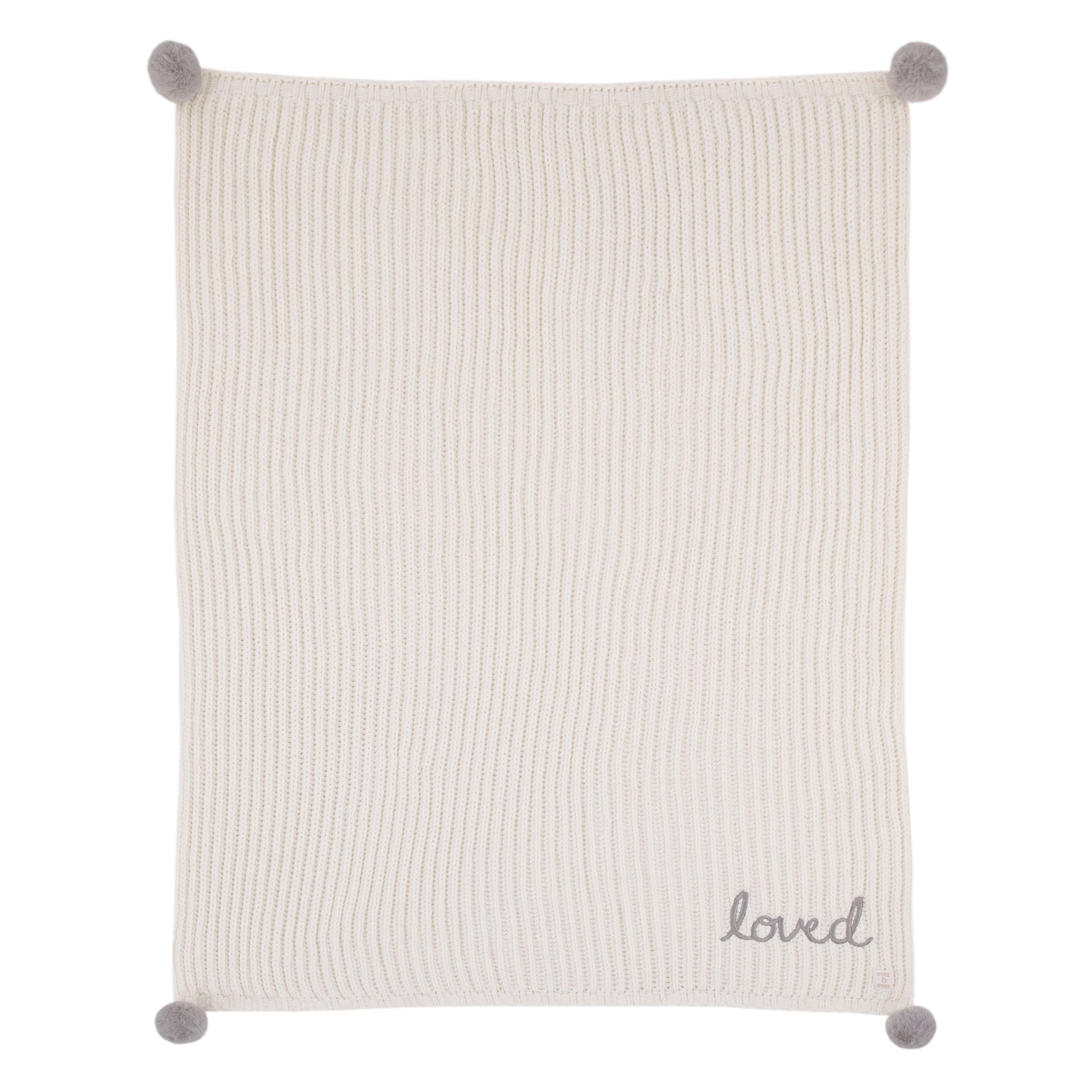 Ever & Ever Loved Ivory Chenille Super Soft Pom Pom Baby Blanket with Embroidery