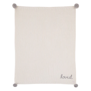 Ever & Ever Loved Ivory Chenille Super Soft Pom Pom Baby Blanket with Embroidery