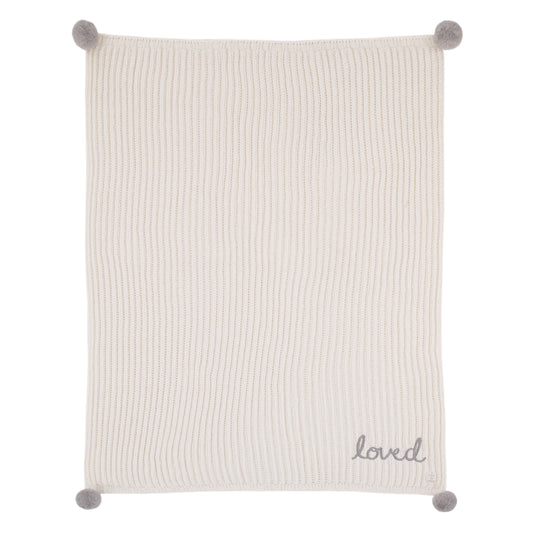 Ever & Ever Loved Ivory Chenille Super Soft Pom Pom Baby Blanket with Embroidery