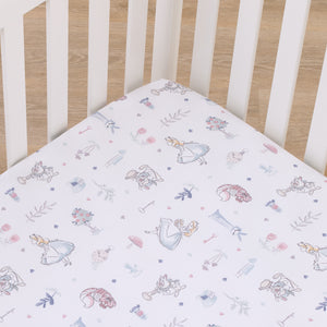 Disney Alice in Wonderland Light Blue, Pink, and White, Rabbit, and Cheshire Cat Super Soft Nursery Fitted Crib Sheet