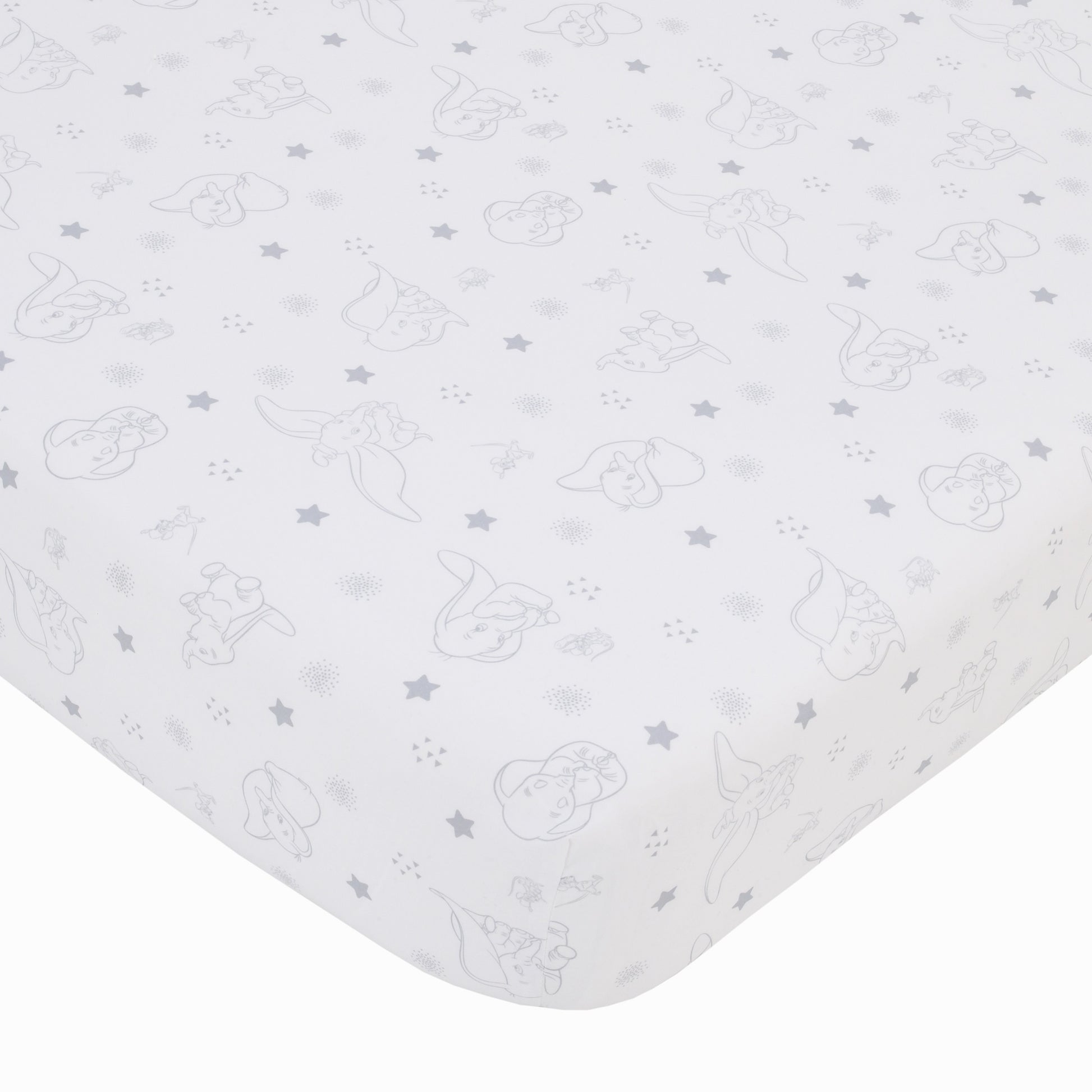 NoJo Disney Dumbo Shine Bright Lil Star Gray and White Stars Nursery Fitted Crib Sheet