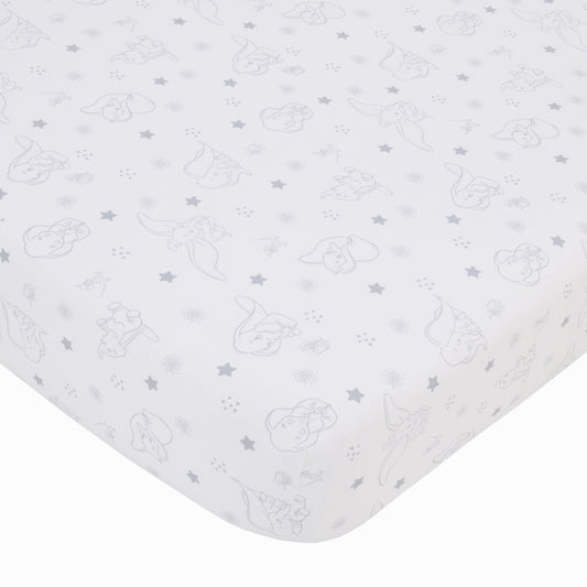 NoJo Disney Dumbo Shine Bright Lil Star Gray and White Stars Nursery Fitted Crib Sheet