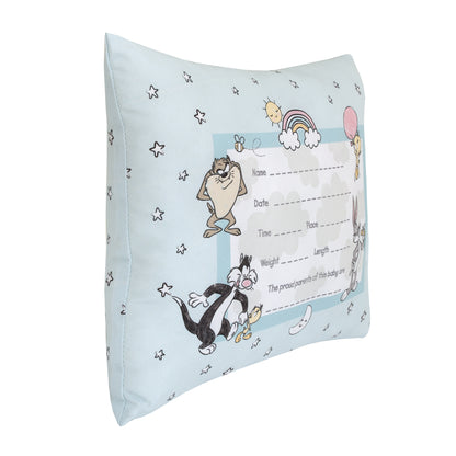 Warner Brothers Looney Tunes Best Buds Pastel Blue and White Bugs Bunny, Tweety, Tasmanian Devil, and Sylvester the Cat Keepsake Pillow