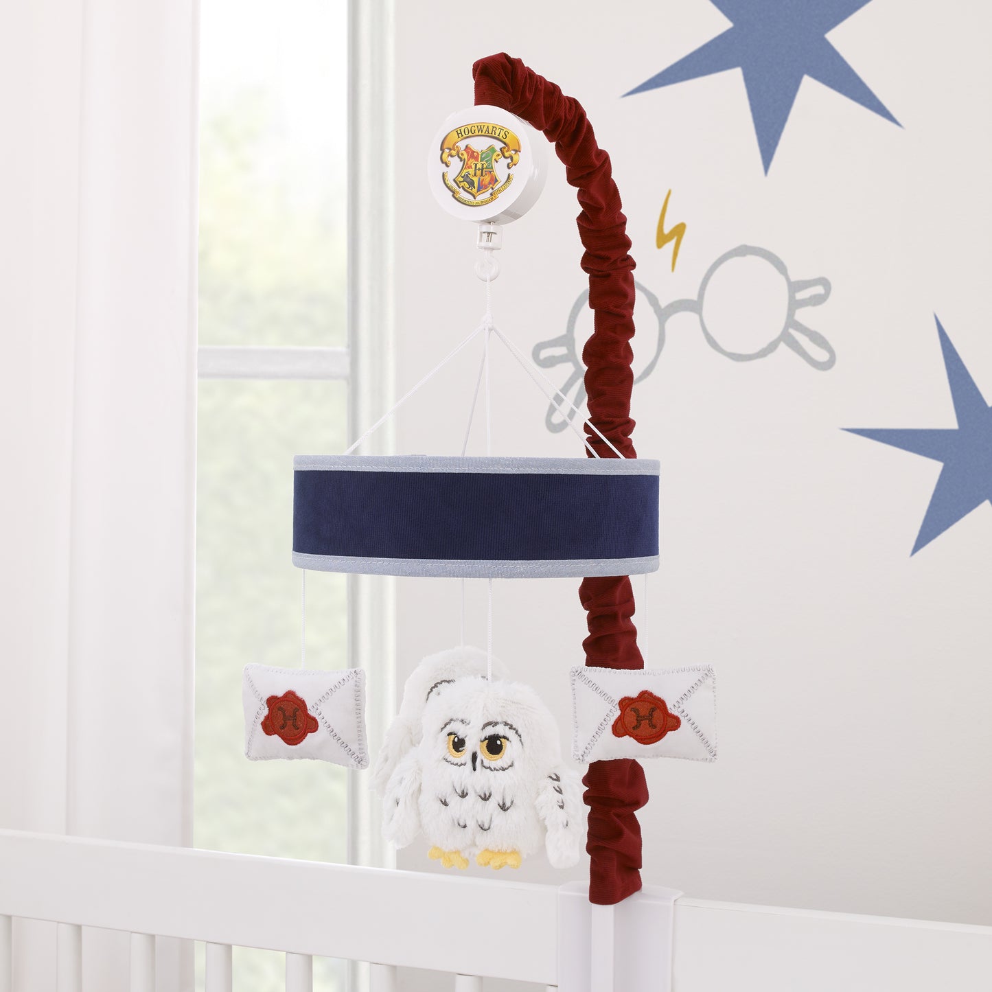 Warner Brothers Harry Potter Welcome Little Wizard Navy, White, and Burgundy, Hedwig and Letters Musical Mobile