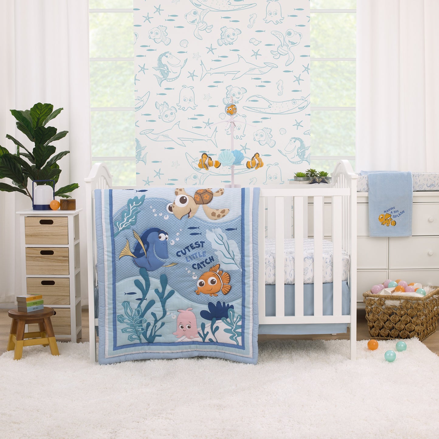 Disney Finding Nemo Cutest Little Catch Light Blue, and Orange Super Soft Appliqued Baby Blanket