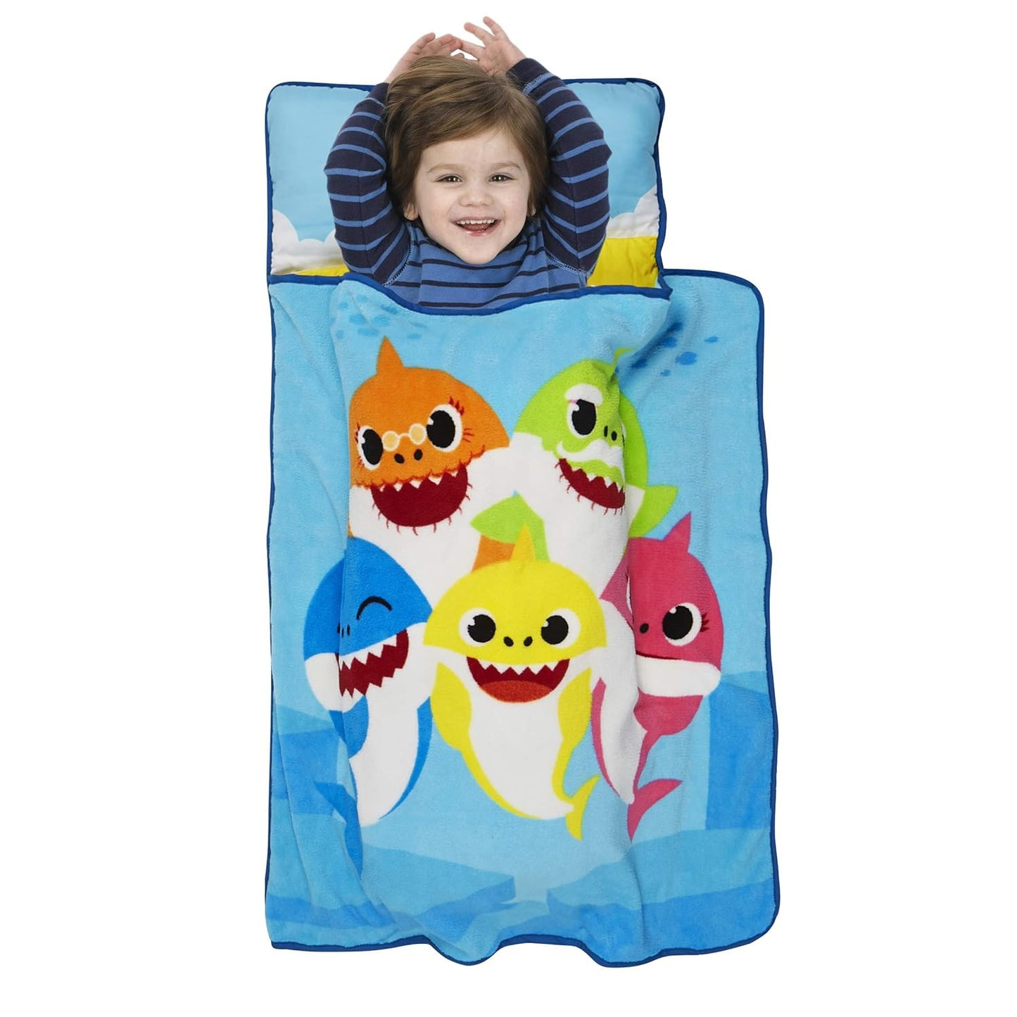 NoJo Baby Shark Toddler Nap Mat - Includes Removable Pillow and Attached Fleece Blanket