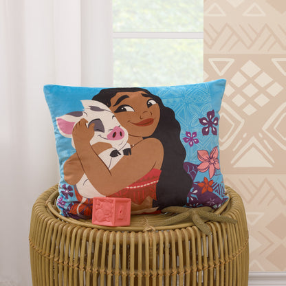 Disney Moana Free as the Ocean Aqua, Purple, Orange, and White Pua Pig Tropical Toddler Pillow